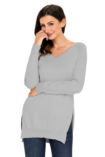 Heather Grey V Neck Sweater
