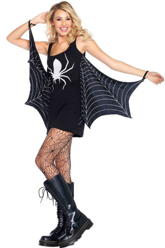 Black Jersey Dress Spiderweb Cosplay Costume