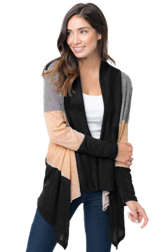 Black Shawl Neck Colorblock Long Sleeve Cardigan