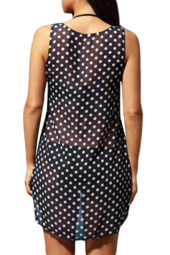 Monochrome Polka Dot Sheer Chiffon Beach Dress