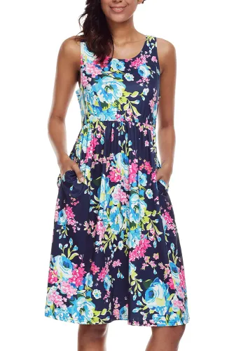 Fall in Love with Floral Print Boho Dress in Navy