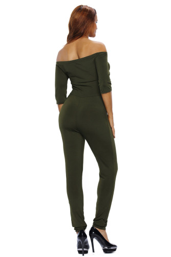 Olive Green Bardot Neckline Fashion Jumpsuit