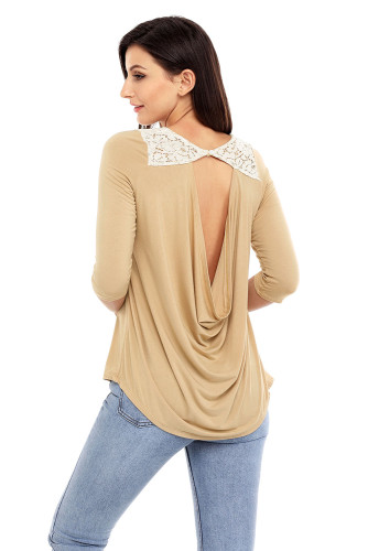 Apricot Lace Shoulder Low Cut Back Top