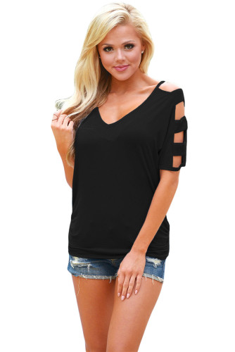 Black Cold Shoulder Ruched Sides T-shirt