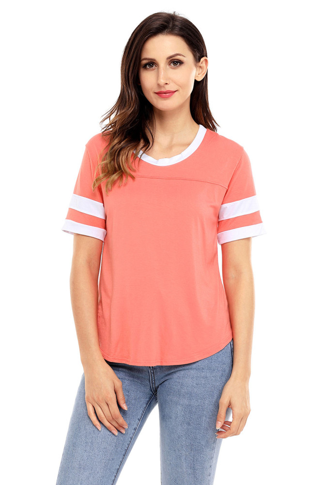 Orange Short Sleeve Top with White Stripe