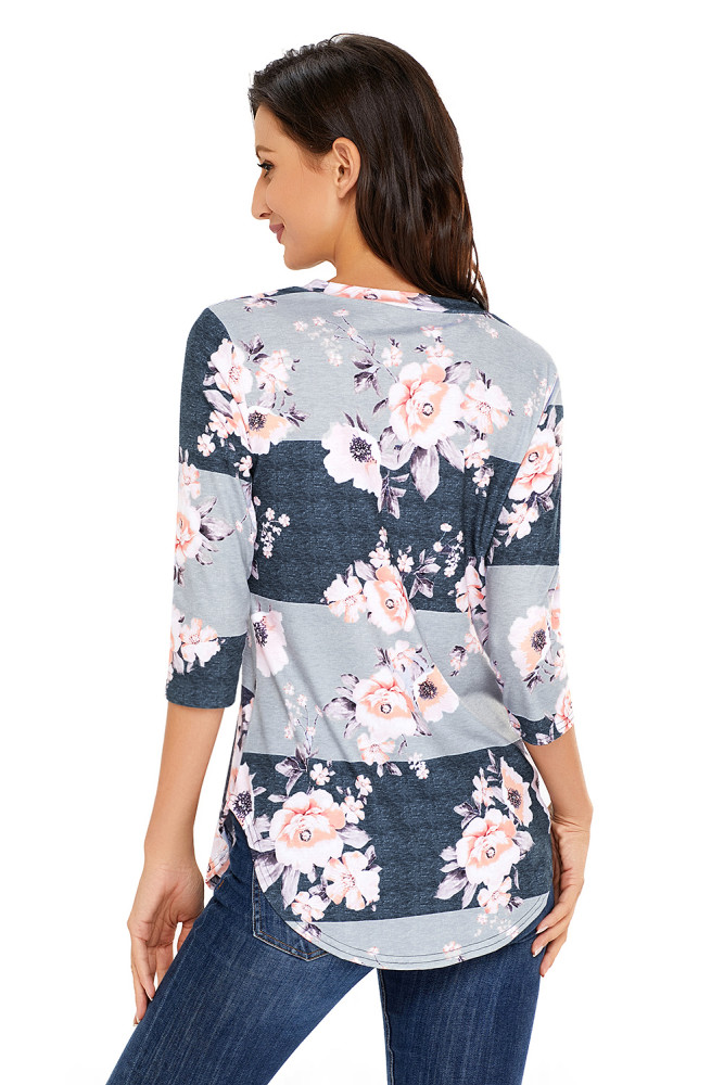 Charcoal Grey Bold Stripe Light Floral Shirt