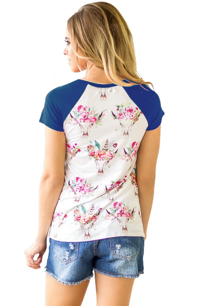 Navy Blue Short Sleeve Pocket Floral Shirt