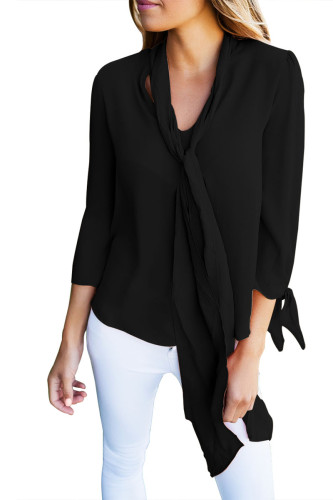 Black Bow-tie Sleeved Blouse with Necktie