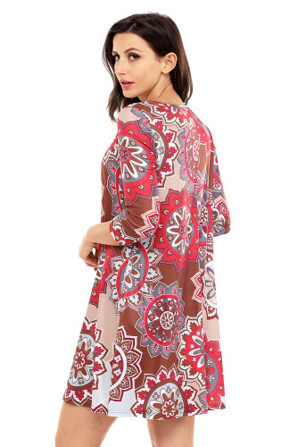 Bohemian Sunflower Print Grey Brown Dress