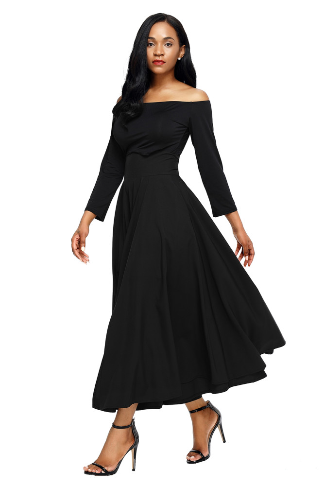 Black Retro High Waist Pleated Belted Maxi Skirt