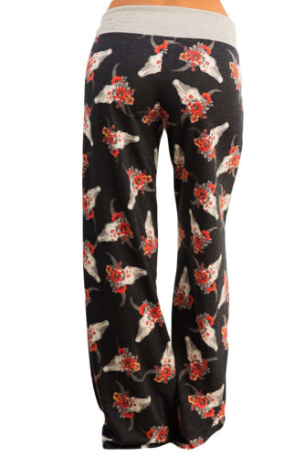 Charcoal Floral Terry Wide Leg Pants