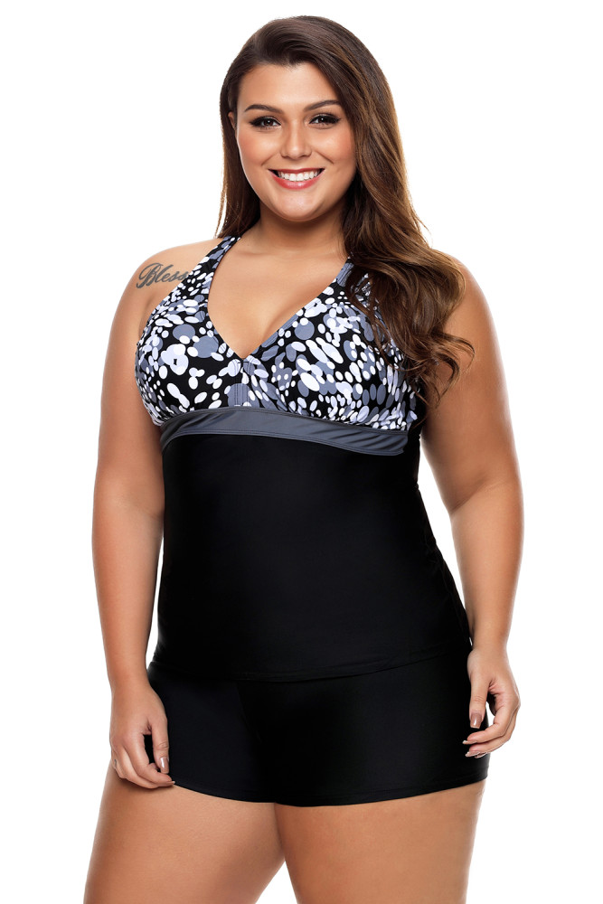 Grey White Spots 2pcs Tankini Bathing Suit