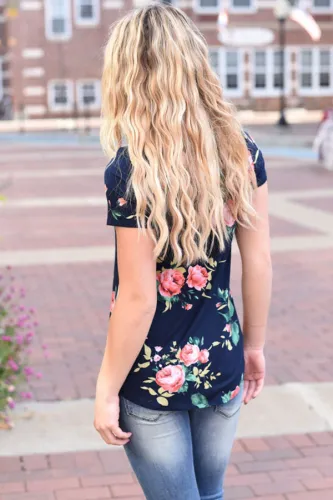 Mazarine Short Sleeve Round Neck Floral Printed T-shirt