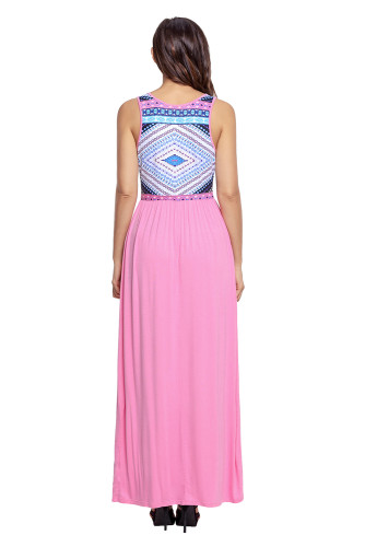 Stylish Tribal Print Sleeveless Coral Maxi Dress