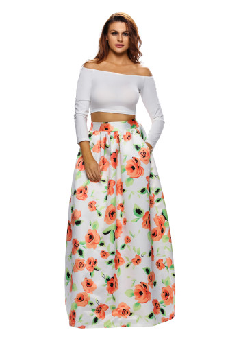Orange Flower African Print Navy Maxi Skirt