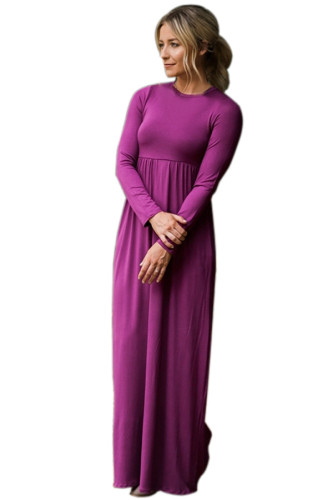 Purple Long Sleeve High Waist Maxi Jersey Dress