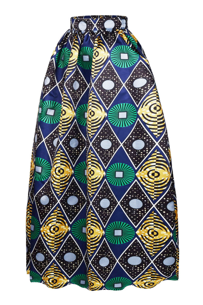 Chic Circle Diamond African Print Navy Maxi Skirt