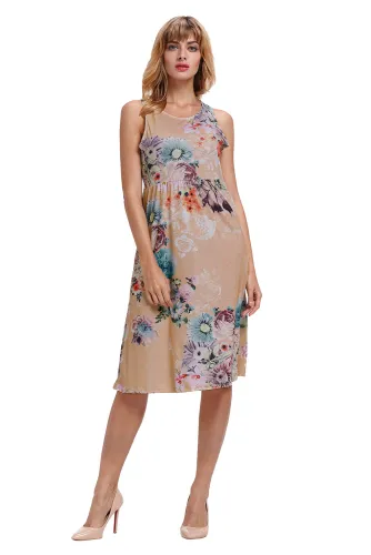 Fall in Love with Floral Print Boho Dress in Light Coffee