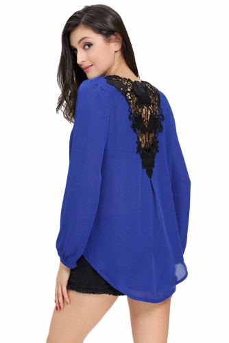 Stylish Blue Crochet Back Wrap Front Blouse