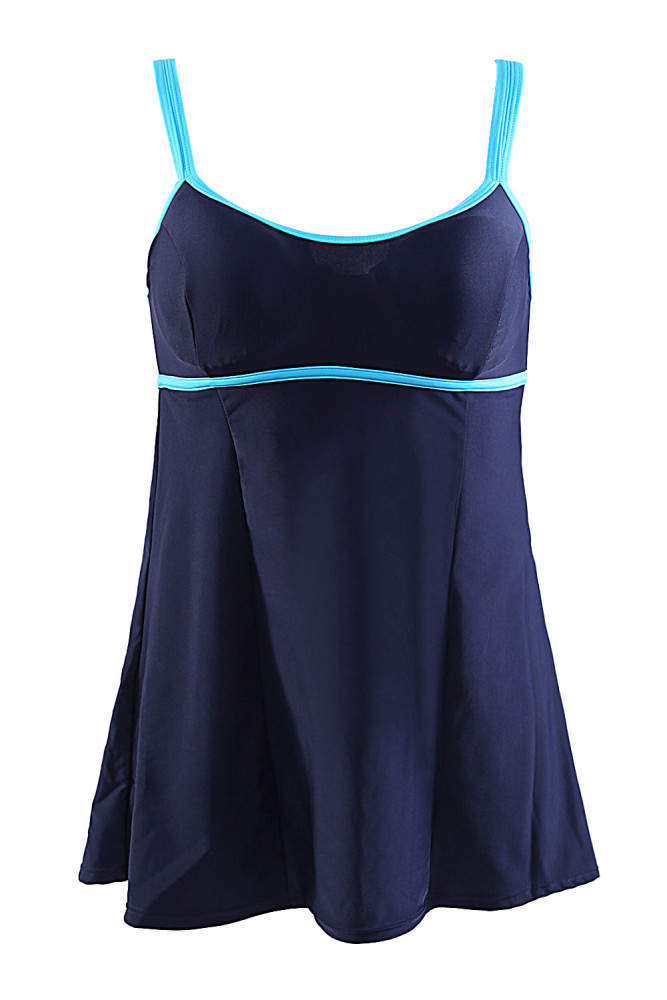 Stylish Double Shoulder Straps Navy One-piece Swimdress