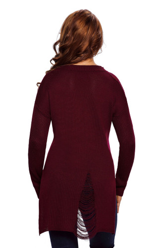 Burgundy Sheer Knit Tangled Long Tail Sweater