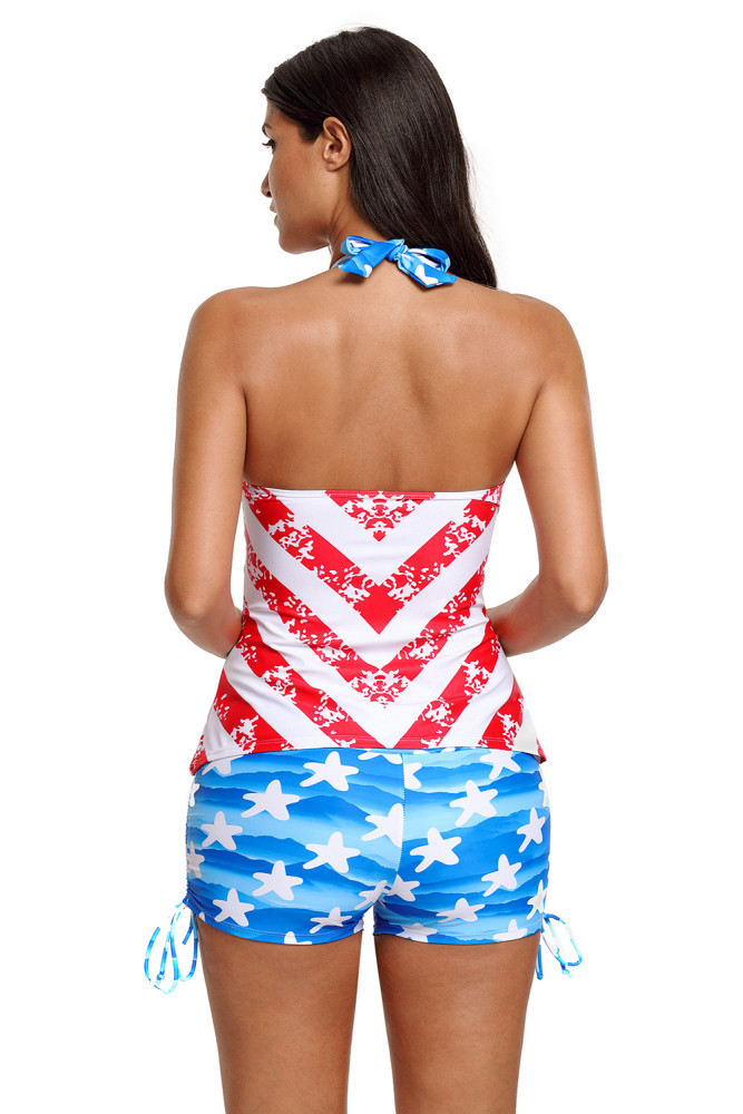 Patriot American Flag Pattern Halter Tankini Swimsuit