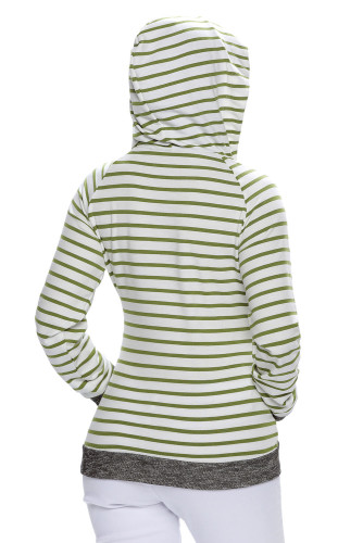 Olive White Stripe Double Hooded Sweatshirt