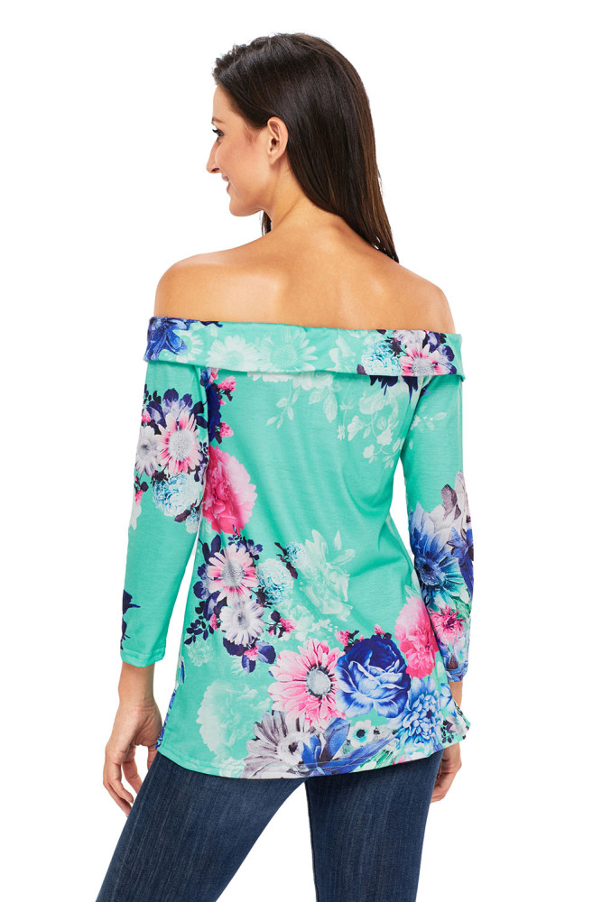 Mint Floral Off Shoulder Crisscross Top