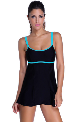 Stylish Double Shoulder Straps Navy One-piece Swimdress