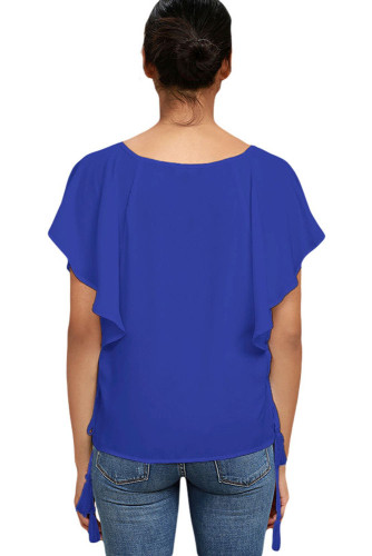 Blue Butterfly Sleeve Top with Tasseled Ties