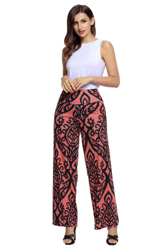 Black Damask Print Palazzo Pants