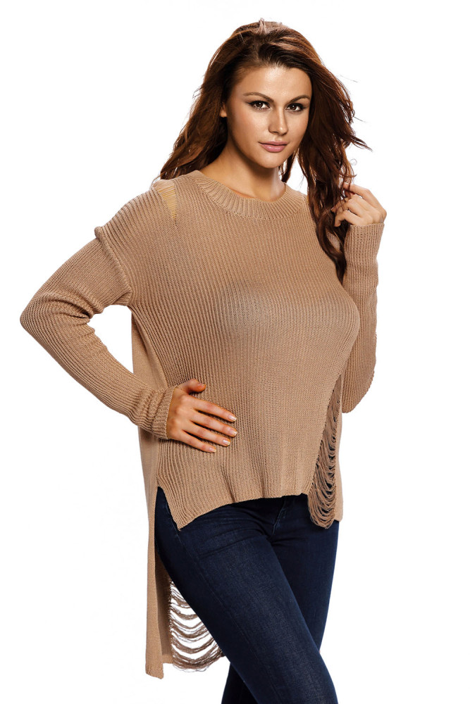 Khaki Sheer Knit Tangled Long Tail Sweater