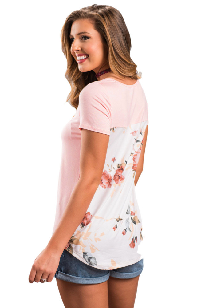 Light Pink Floral Print Lower Back T-shirt