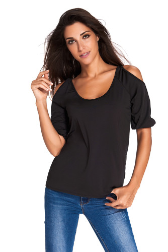 Black V Neck Cold Shoulder Oversize Top