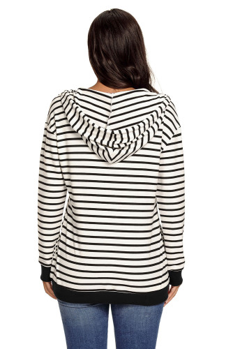 White Black Stripes Women Casual Hoodie