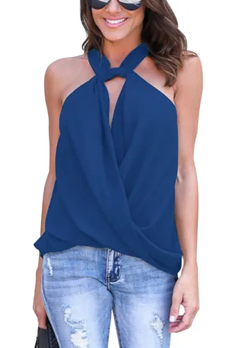 Royal Blue Athena Drape Wrapped Tank Top
