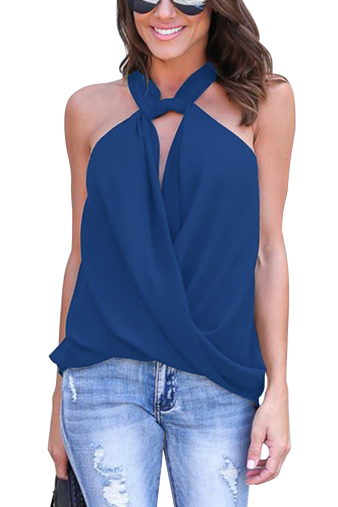 Royal Blue Athena Drape Wrapped Tank Top
