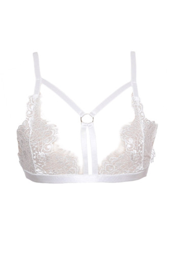 White Stretchy Strappy Cutout Lace Bralette