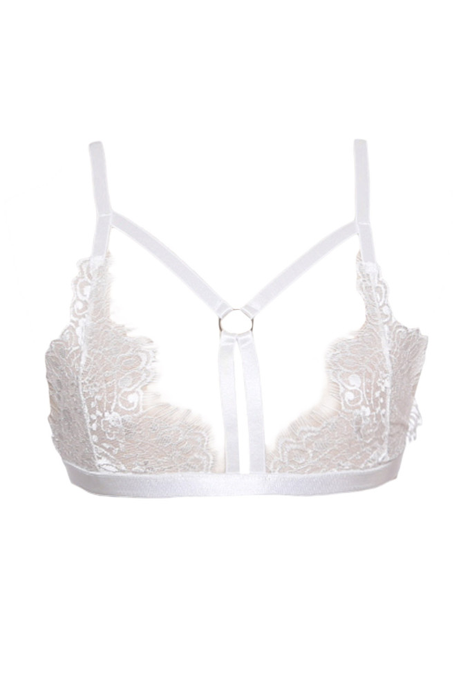 White Stretchy Strappy Cutout Lace Bralette