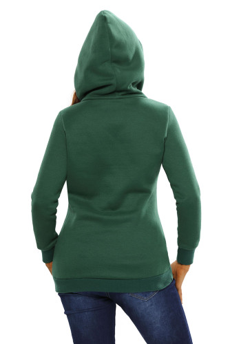 Green Button Zip Detail Warm Pocket Hoodie