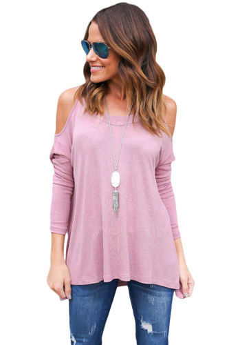 Pink Long Sleeve Relaxed Fit Cold Shoulder Top