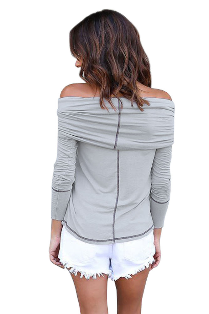 Gray Off The Shoulder Long Sleeve Top