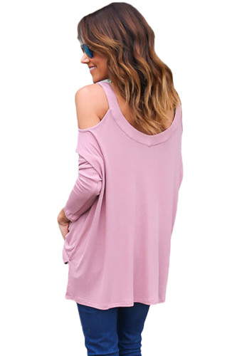 Pink Long Sleeve Relaxed Fit Cold Shoulder Top