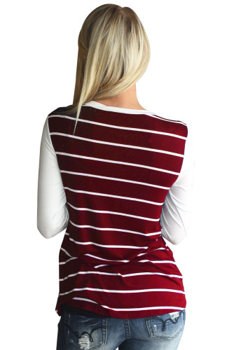 Wine White Stripe Sequin Pocket Top