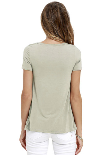 Khaki Lace-up V Neck T-shirt