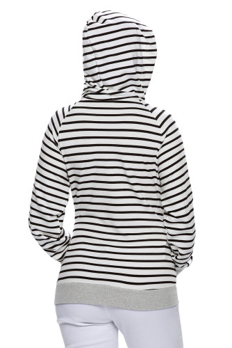 Black White Stripe Double Hooded Sweatshirt