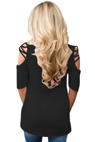 Black Cold Shoulder Crisscross Detail Relaxing Fit Top