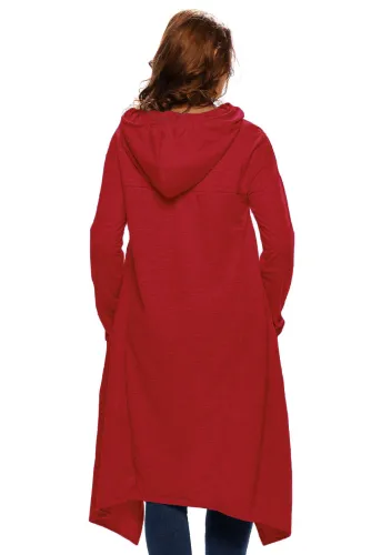 Burgundy Plain Drawstring Irregular Oversize Hoodie