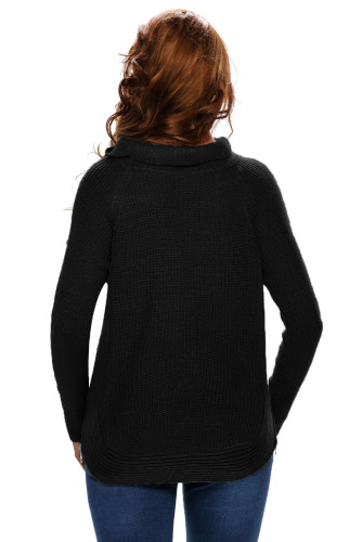 New Black High Neck Pullover Side Zipped Sweater Top