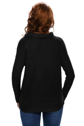 New Black High Neck Pullover Side Zipped Sweater Top
